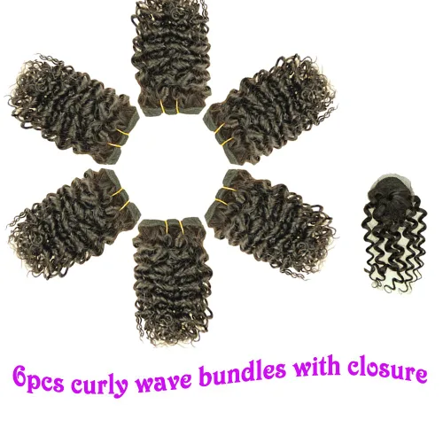 Miniatura 2 de VIOLET Cabello 8 Pulgadas Brasileño Rizado Profundo Tejido Cabello Corto Humano 6 Paquetes Con Cierre 100% Extensiones de Cabello Humano Sin