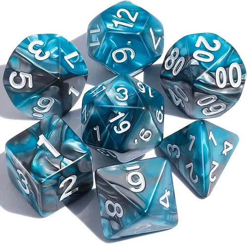 Miniatura 22 de CiaraQ DND - Juego de dados poliédricos con una bolsa de dados negra para juegos de mesa de rol D&D RPG MTG Rojo mezclado azul+purpurina