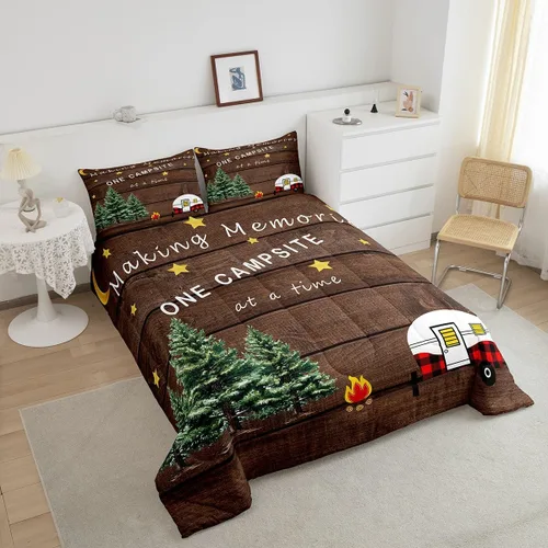Miniatura 3 de Erosebridal Juego de edredón de campamento para niños y niñas, ropa de cama de campista tamaño twin, edredón vintage de campamento feliz