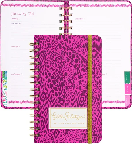 Lilly Pulitzer Agenda diaria 2024, agenda mediana de enero de 2024 a diciembre de 2024, agenda semanal con calendario mensual, calcomanías,