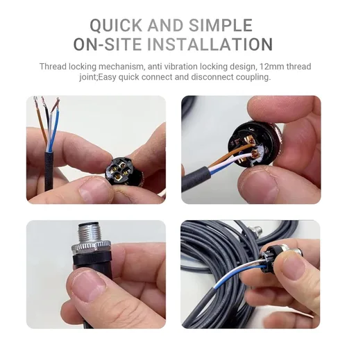 Miniatura 5 de Elecbee M12 4-Pin A-Coded Hembra Conector de la prenda impermeable IP67 de la terminación de la junta de tornillo de ángulo recto no blindado