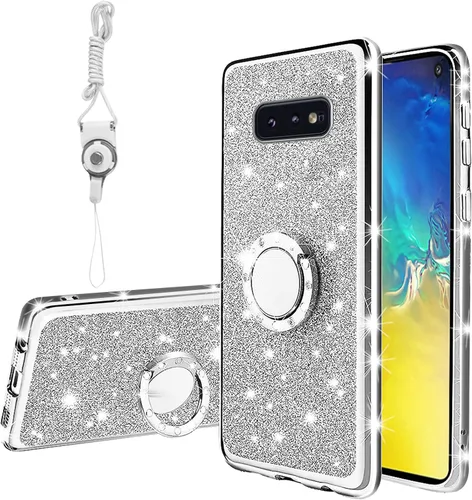 Miniatura 13 de Funda para Samsung Galaxy S10, Galaxy S10 2019 para mujer con purpurina de cristal suave TPU transparente con correa de pie de apoyo