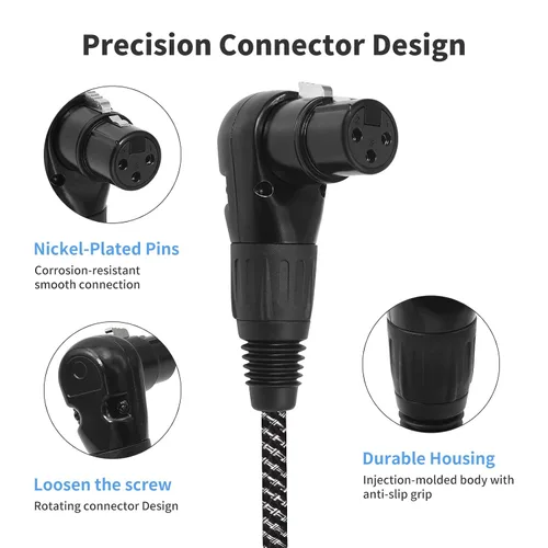 Miniatura 4 de Cable XLR de ángulo recto hembra a macho de 1.5 pies, cable adaptador XLR de 3 pines de 90 grados, conectores de bloqueo de aleación de zinc, doble