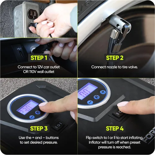 Miniatura 8 de FORTEM Inflador de neumáticos, compresor de aire portátil, bomba de aire para neumáticos de automóvil y bicicletas, bomba de neumáticos de automóvil