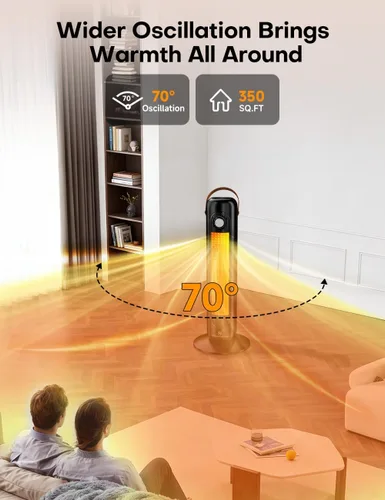 Miniatura 3 de Calentador de espacio de 24 pulgadas con 4 modos de calor, oscilación de 70°, protección contra sobrecalentamiento y vuelco, calentadores eléctricos