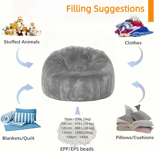 Miniatura 6 de Puf para adultos y niños (sin relleno), 2.3-5 pies, puf de piel esponjosa, puf, silla, puf, otomano, relajante, futón