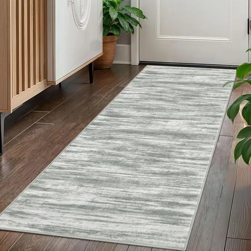 Miniatura 45 de KOZYFLY – Alfombra de pasillo moderna y lavable de diseño abstracto verde, 2 x 5 pies, antideslizante, suave y de pelo corto, ideal para cocina