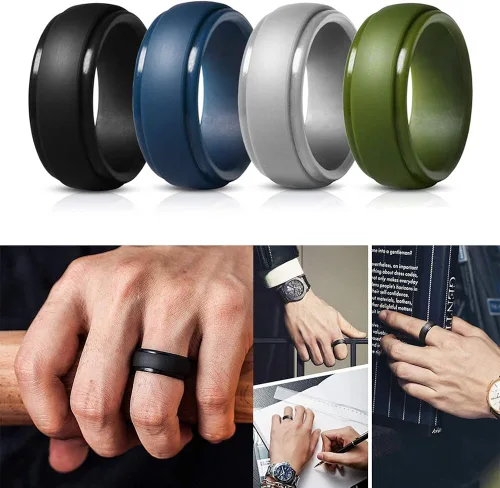 Miniatura 2 de Anillo de boda de silicona para hombre anillos de goma para él mujeres parejas talla 7 8 9 10 11 12 13 diseño elegante de borde escalonado paquete