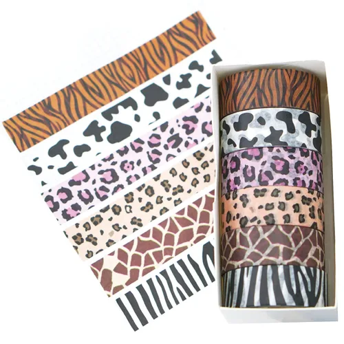 Miniatura 4 de MOZXIRZ 6 rollos de cinta washi con estampado de leopardo, vacas y guepardos, cebra, cinta adhesiva, calcomanías adhesivas para manualidades
