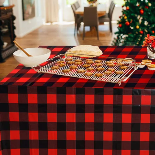 Miniatura 6 de Boao Mantel a cuadros de plástico grande de 51 x 71 pulgadas, 3 unidades, color rojo y negro, para Halloween, Navidad, picnic, campamento
