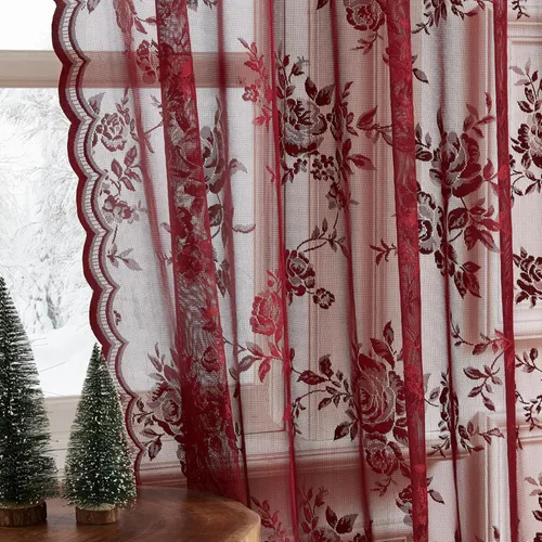 Miniatura 30 de SEEKRIGHT - 2 paneles de cortinas traslúcidas de encaje negro, cortinas góticas florales, cortinas victorianas con bolsillo para cortinero
