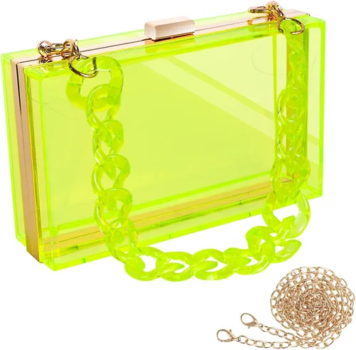Miniatura 17 de WJCD - Bolso de mano de acrílico transparente para mujer, bolso de hombro con correa de cadena de dorada desmontable Premium Acrylic, Stadium