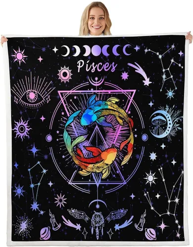 Miniatura 8 de Manfei Acuario - Manta de astrología trippy para niños y niñas, decoración de habitación de doce constelaciones, manta de forro polar suave