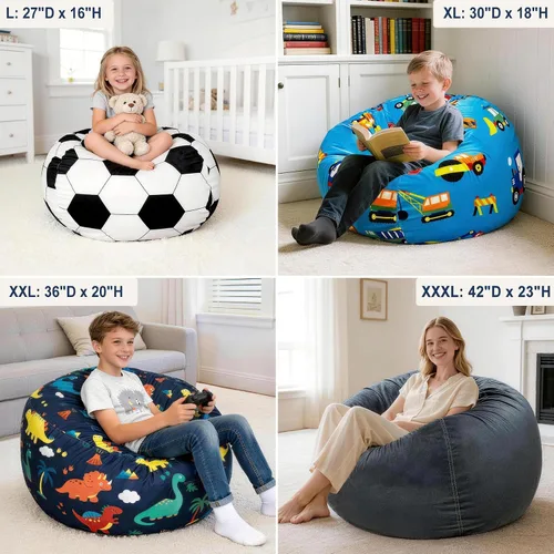 Miniatura 4 de Lukeight - Puf de almacenamiento de animales de peluche para niños, funda para puf de dinosaurio con cremallera para organizar la habitación