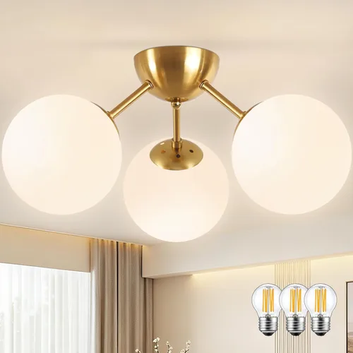 Miniatura 15 de Lámpara de techo semiempotrada con globo dorado, moderna de mediados de siglo, lámpara de techo con globo para pasillo, sala de estar, cocina, Latón