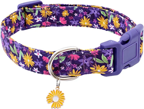 Faygarsle Collar de Algodón para Perro Lindos Collares para Perros Pequeños Medianos Grandes Opciones de Colores Florales Púrpura Amarillo Collares