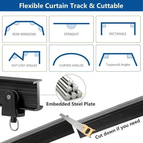Miniatura 6 de TOKPLNU Riel de cortina de techo, 12 pies, color negro, flexible, flexible, curvado, para montaje en pared, sistema de riel de techo deslizante