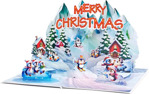 Miniatura 7 de CUTPOPUP Tarjeta de Navidad Pop Up, 3D Navidad, Feliz Navidad, Año Nuevo, Tarjetas de felicitación de vacaciones, Regalo (Pingüino Helado)