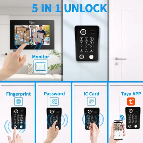 Miniatura 2 de ANJIELO SMART Timbre con sistema de videoportero WiFi con cámara, video con cable 1080P, soporte para huellas dactilares, tarjetas RFID