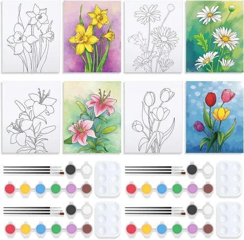 Miniatura 9 de VOCHIC Paquete de 4 kits de fiesta de 8 x 10 pulgadas, kit de pintura de lienzo predibujado para pintura para adultos, suministros de pintura