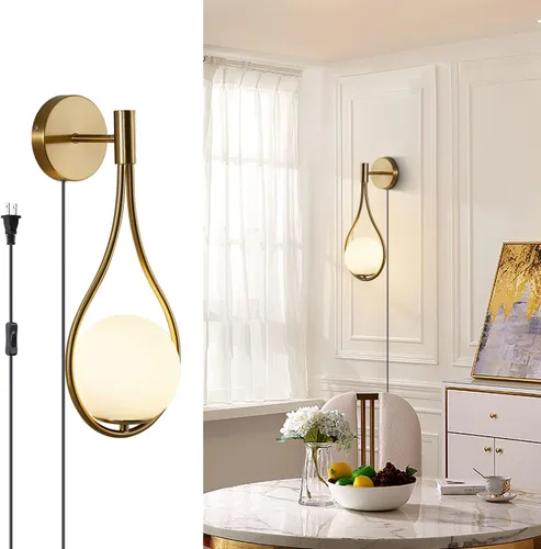 Miniatura 8 de KCO Lighting - Aplique de pared con diseño de gota de mediados de siglo, lámpara de pared de latón cepillado, lámpara de montaje en pared