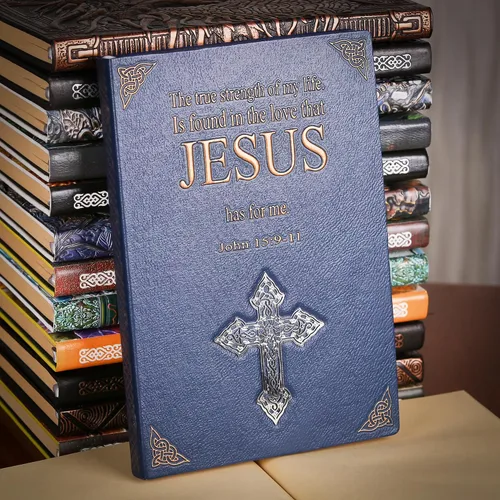Miniatura 6 de Diario sin forro – Jesús 3D en relieve de tapa dura azul cuaderno en blanco A5 cuaderno de bocetos regalo, 8.4 x 5.7 pulgadas