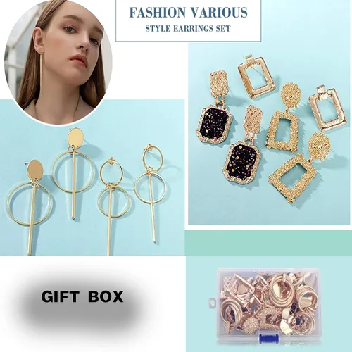Miniatura 4 de FIFATA 30 pares de aretes de ratán para mujeres y niñas, aretes de aro dorados divertidos de acrílico, aretes colgantes de resina de moda