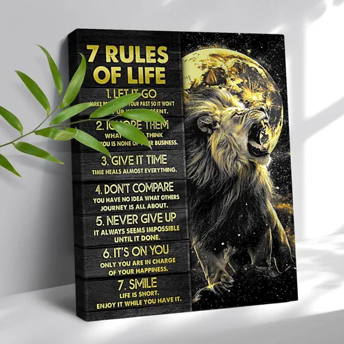 Arte de pared motivacional de 7 reglas de la vida para el aula, impresiones inspiradoras, cuadros de león, lienzo para decoración de pared, citas