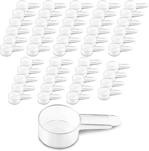 Juego de 50 cucharadas medidoras con cuchara de café de mango corto, 1 cucharada (15 ML), cucharadas de plástico transparente para café, té suelto,