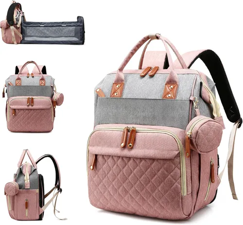 Miniatura 12 de Bolsa de pañales con estación de cambio, mochila impermeable 3 en 1 para pañales de bebé con almohadilla de cambio plegable, mochila de viaje grande