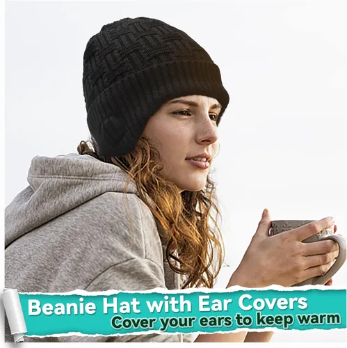 Miniatura 2 de Juego de gorro de música inalámbrico, gorro de invierno, gorro Bluetooth con cubiertas para las orejas, guantes antideslizantes para pantalla