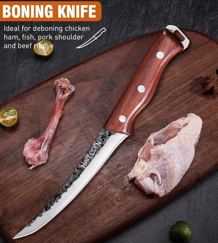 Miniatura 5 de Naitesen Juego de 4 cuchillos de carnicero y cuchillos de cocina, forjados a mano, muy afilados para cortar carne, cocinar, barbacoa, regalos