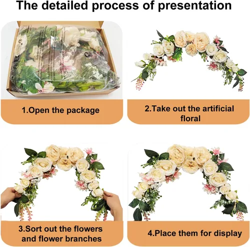 Miniatura 6 de Flores en Arco, OrgMemory Guirnaldas Florales Artificiales, 20 pulgadas de Longitud en Curvatura, Guirnalda Decorativa, Guirnalda de Flores