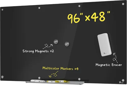 Miniatura 8 de TOWON Pizarra blanca de cristal de 6 x 4 pies, pizarra blanca magnética negra de borrado en seco de 72 x 48 pulgadas, pizarra de borrado en seco