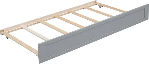 Miniatura 7 de Quarte Cama moderna de tamaño matrimonial con estantes de almacenamiento y cama nido de tamaño individual, sofá cama de madera para niños y niñas