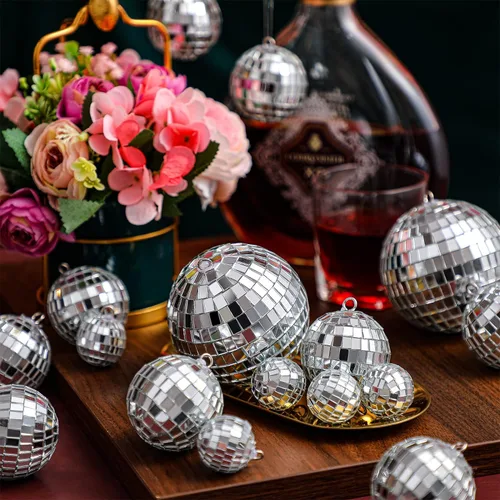 Miniatura 6 de Sumind 50 bolas de discoteca decorativas plateadas con espejo para colgar, decoración reflectante surtida, para bodas, bailes, festivales de música