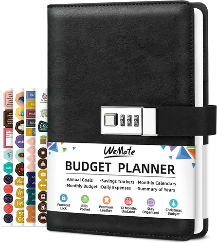 Miniatura 14 de WEMATE Agenda de presupuesto 2025 con cerradura, libro de presupuesto mensual con cuaderno de seguimiento de gastos, planificador financiero sin