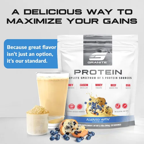 Miniatura 7 de Granite Nutrition Proteína en polvo – Mezcla de 5 fuentes de primera calidad (suero de leche, caseína, huevo, carne de res alimentada con pasto)