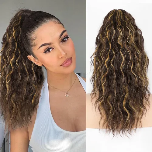 Miniatura 12 de ALXNAN Cola de caballo con clip de garra, extensión de cola de caballo marrón oscuro de 26 pulgadas para mujer, extensiones de cabello sintético