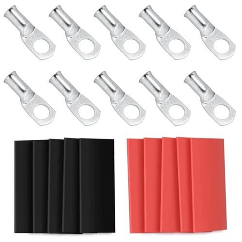 Miniatura 8 de 10 piezas Sanuke 1/0 AWG - 1/2" Terminales de Anillo de Cables de Cobre Estañado con Orejetas, Extremos de Cable de Batería de Grado Marino con Tubo