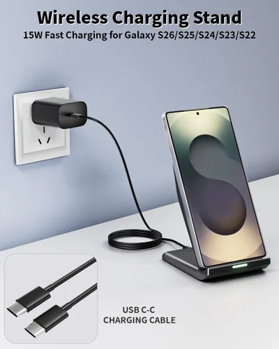 Miniatura 2 de Soporte de Carga Inalámbrica, Estación de Carga Rápida de Teléfono Inalámbrico de 15 W con Bloque USB C de 20 W para Samsung W26/S25 blanco