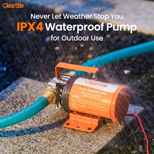 Miniatura 4 de Cleartide Bomba de transferencia de agua de 12 V CC, 1/10 HP 330 GPH Bomba de agua eléctrica con kit de manguera de succión de 6 pies, bomba de agua