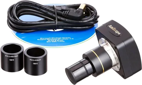 AmScope MU500-CK - Cámara de microscopio USB de 5.0 MP con software y kit de calibración, compatible con Windows XP/Vista/7/8/10 y Mac OSX