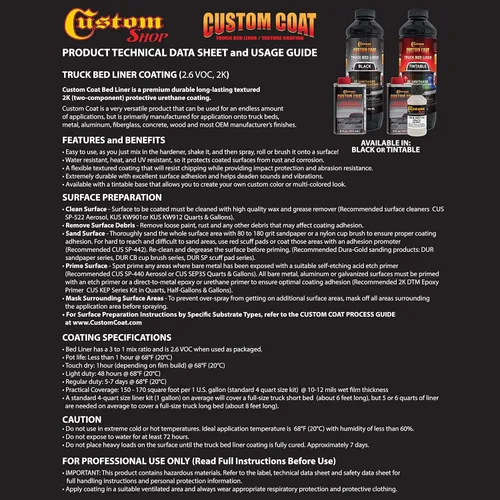 Miniatura 7 de Custom - Revestimiento protector de 1.5 galones (6 cuartos), para caja de camión,para rodillo, brocha o rociador con kit de aplicador de pincel