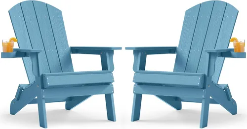 Miniatura 32 de YEFU Silla Adirondack, silla Adirondack de plástico de gran tamaño, sillas plegables para exteriores con soporte para tazas, silla de césped
