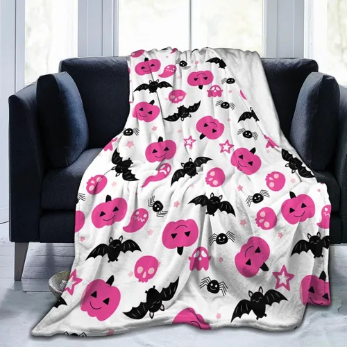 Manta de Halloween de franela de forro polar suave, ligera, acogedora, cálida y linda, manta de felpa linda, manta para sala de estar, decoración de
