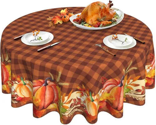 Miniatura 9 de Mantel redondo de Navidad con diseño de copos de nieve de Navidad para cocina, comedor, decoración de mesa de poliéster lavable para mesa de bufé