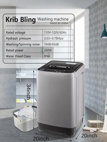 Miniatura 3 de KRIB BLING Lavadora completamente automática de 17.7 libras con pantalla LED, bomba de drenaje portátil para lavadora, 10 programas y 8 niveles