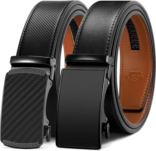 Miniatura 11 de Zitahli - 2 paquetes de cinturón de trinquete de cuero para hombre, cinturón de regalo para hombre, para vestir y casual, ajuste para adaptarse