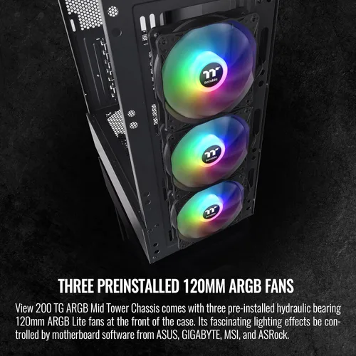 Miniatura 3 de Thermaltake View 200 TG ARGB Motherboard Sync ATX Caja de computadora de torre media de vidrio templado con ventilador ARGB frontal de 0.118 x 4.724